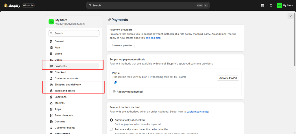 Shopify payment gateway setup